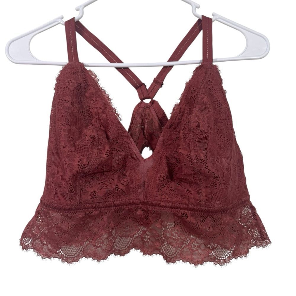 NWT Aerie Burgundy Lace Lined Long Line Bralette